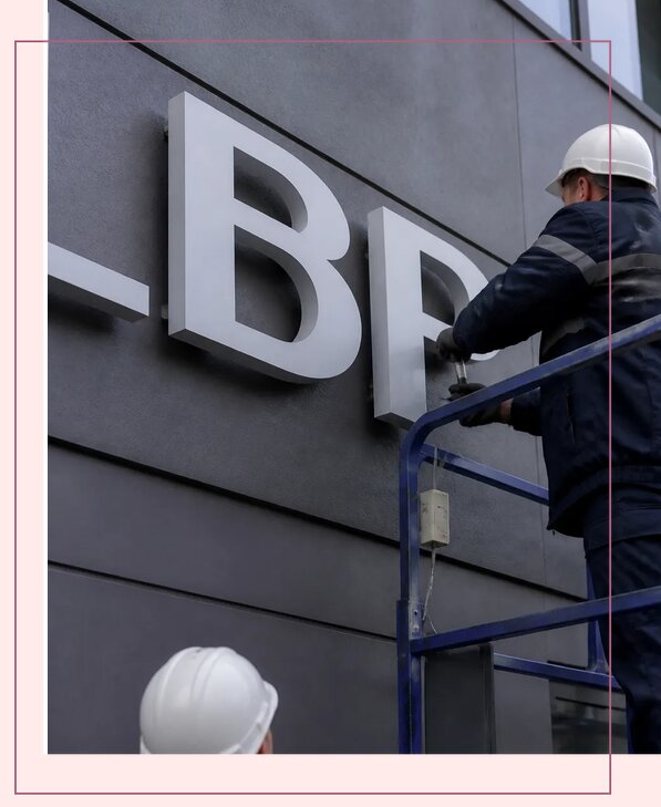 Изготовление и монтаж наружных букв на подложке в Вятских Поляне